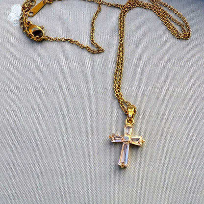 Basoa Cross Necklace | Gold Finish with Crystal CZ