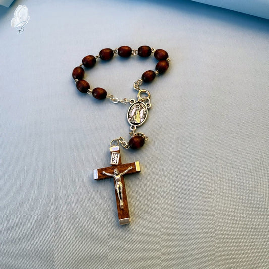Portugal Drop: Brown Wooden Decade Rosary with Clasp