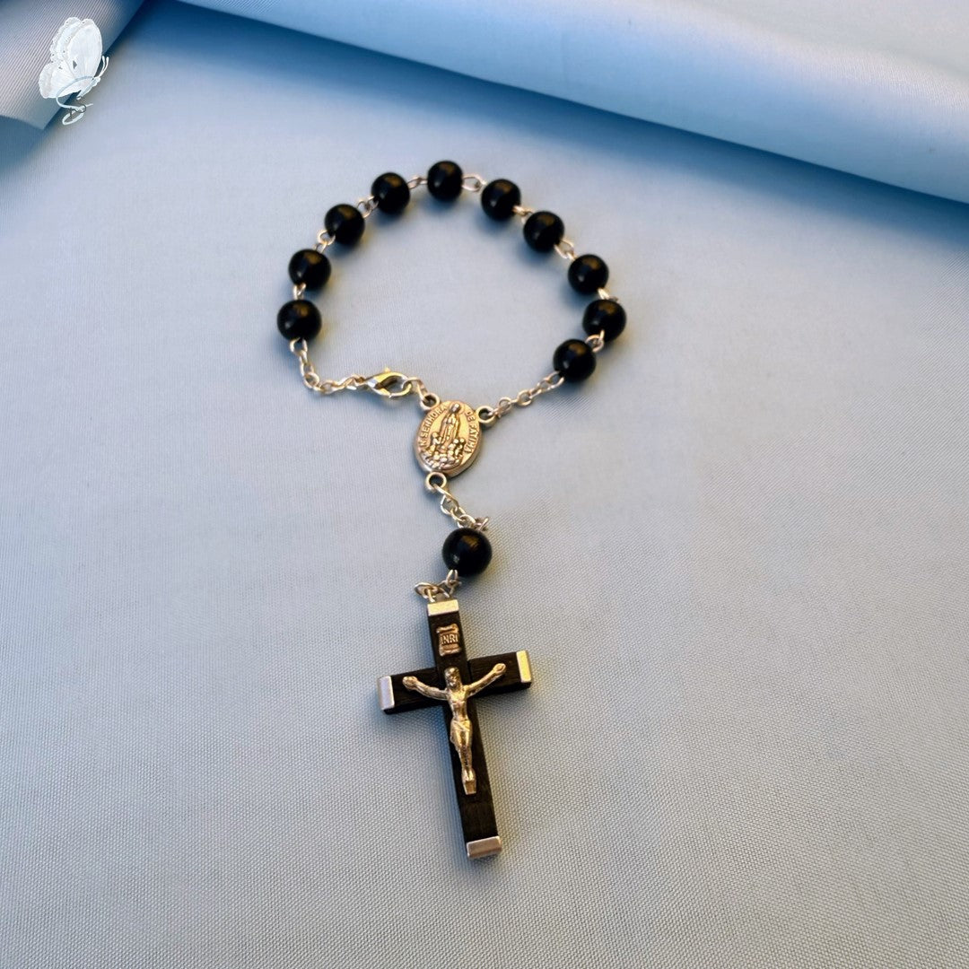 Portugal Drop: Black Wooden Decade Rosary with Clasp