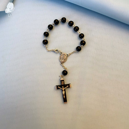 Portugal Drop: Black Wooden Decade Rosary with Clasp