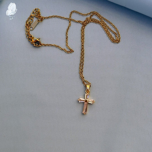 Basoa Cross Necklace | Gold Finish with Crystal CZ
