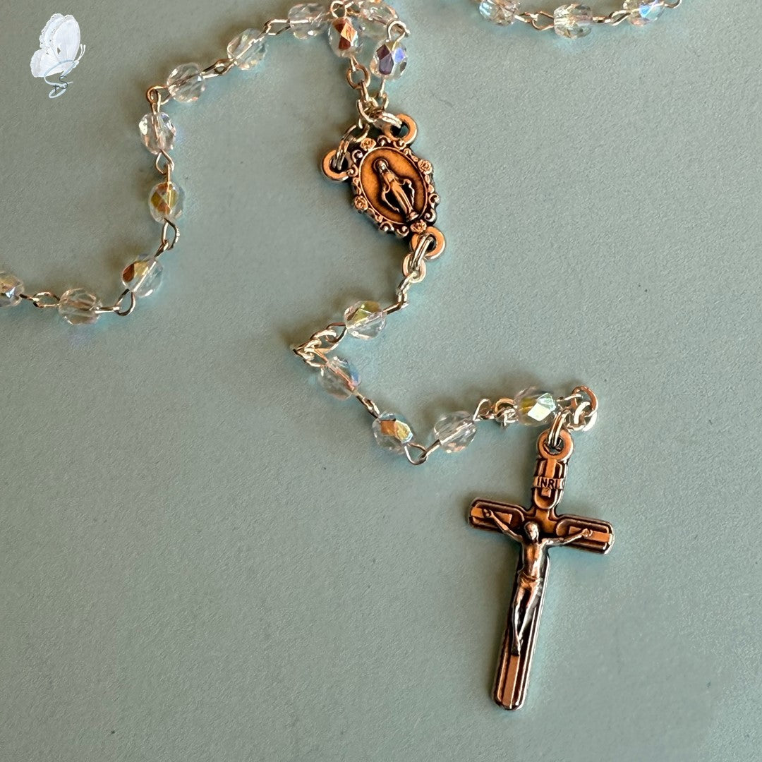 Rosary Necklace – Crystal Beads with Miraculous Medal and Crucifix