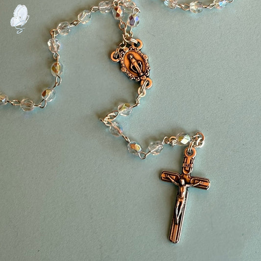 Rosary Necklace – Crystal Beads with Miraculous Medal and Crucifix