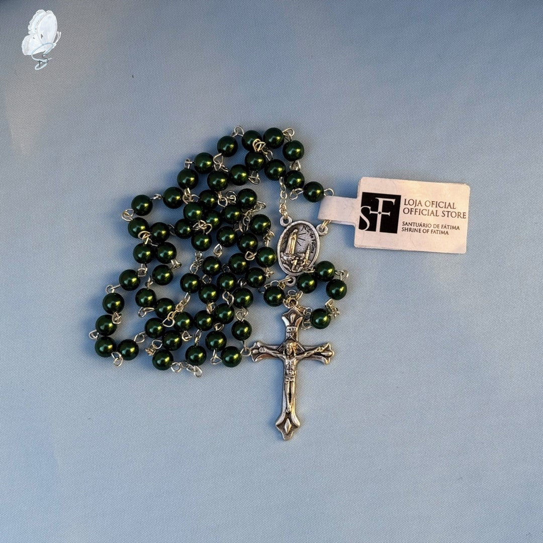 Portugal Drop: Fatima Rosary – Deep Green Beads with Our Lady and St Joseph