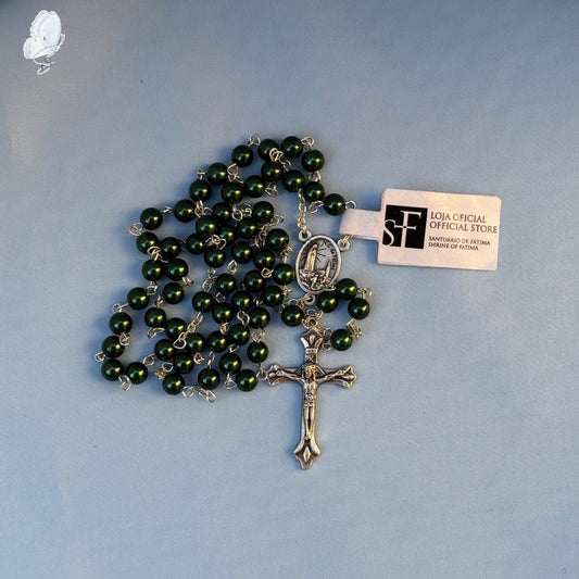 Portugal Drop: Fatima Rosary – Deep Green Beads with Our Lady and St Joseph