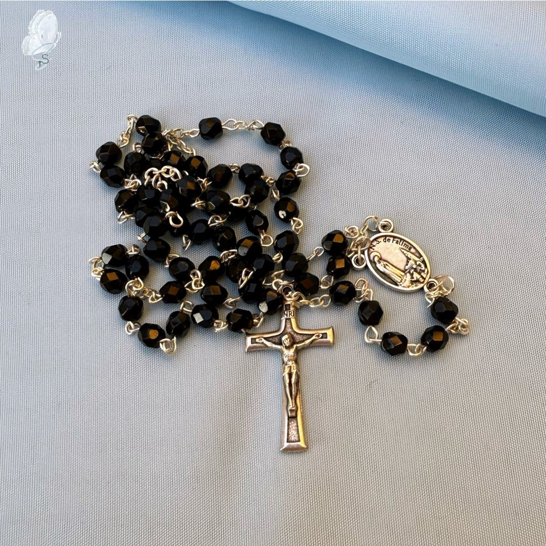 Portugal Drop: Fatima Rosary with Black Crystal Beads