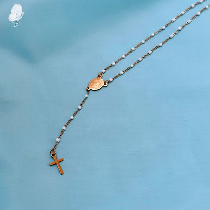 Portugal Drop: Faith Necklace – Gold Plated with White Beads and Miraculous Medal