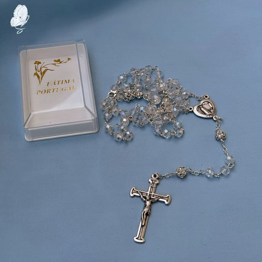 Portugal Drop: Fatima Rosary with Clear and Silver Beads