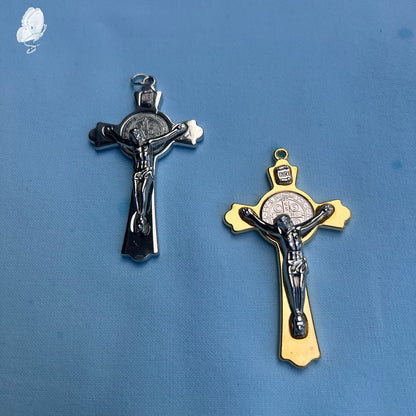 Cross of St Benedict - Gold or Silver Crucifix with Silver Body