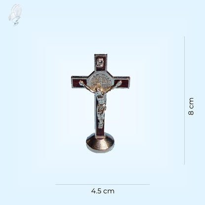 Standing St Benedict Crucifix | Metal with Wood Inlay