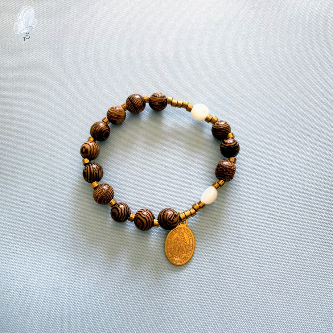 Stretch Rosary Bracelet | Round Timber Beads | Children