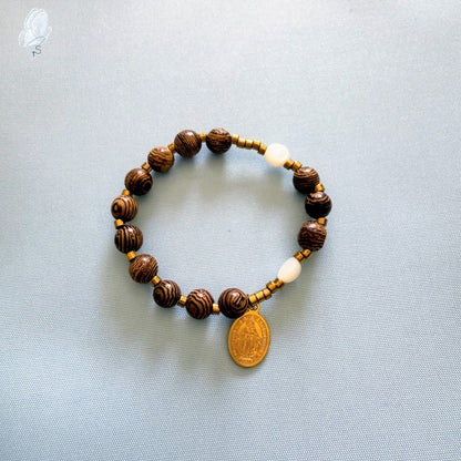 Stretch Rosary Bracelet | Round Timber Beads | Children