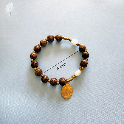 Stretch Rosary Bracelet | Round Timber Beads | Children