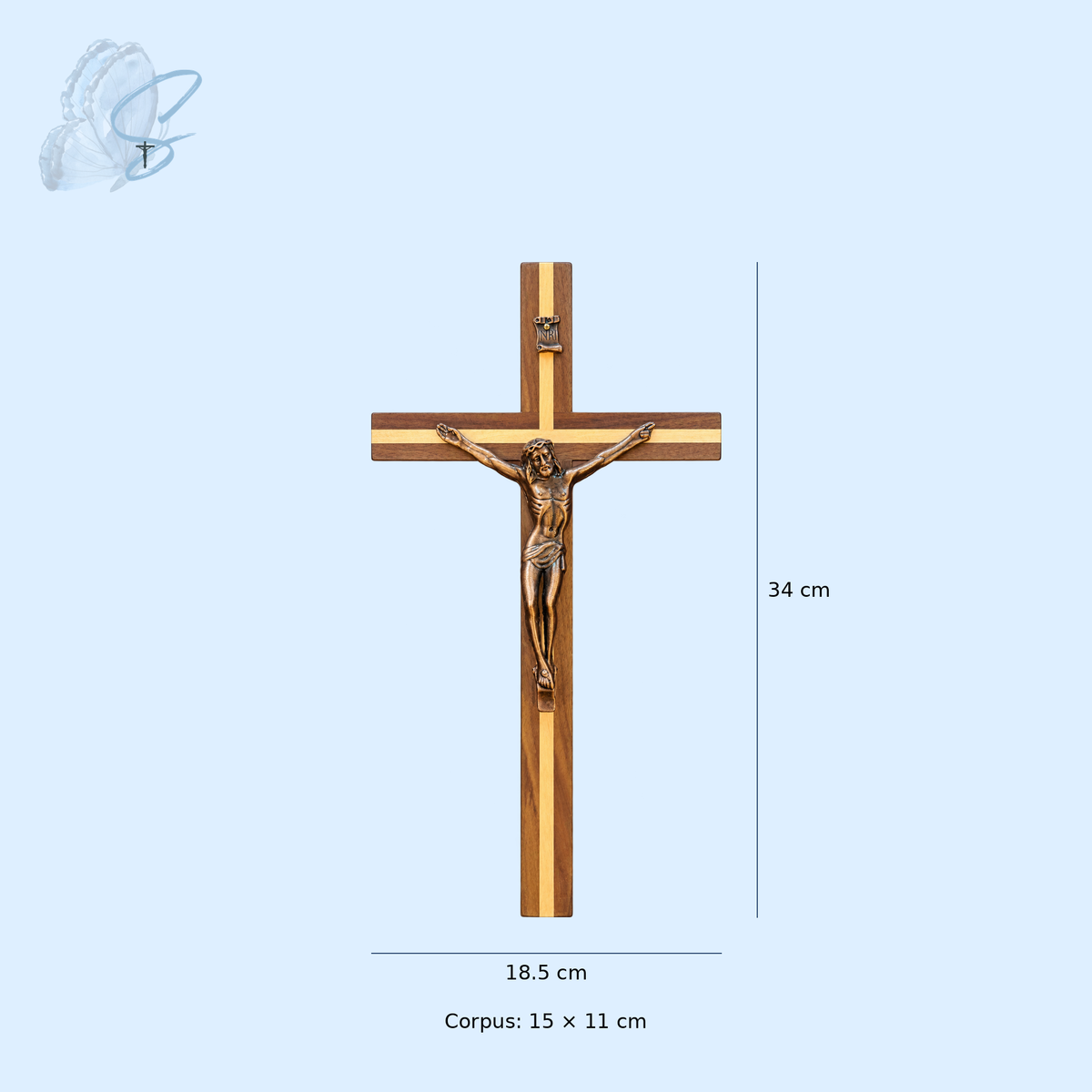 Wooden Crucifix with Bronze-Toned Corpus