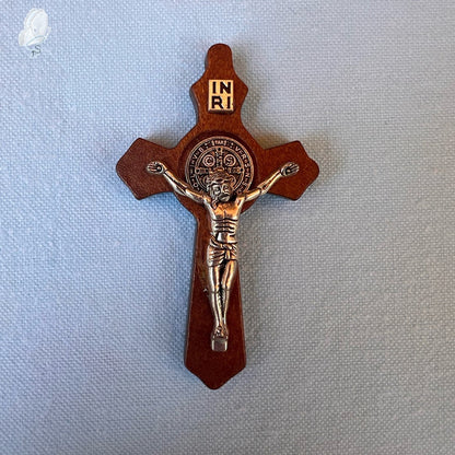 Cross of St Benedict - Wooden Crucifix with Silver Body