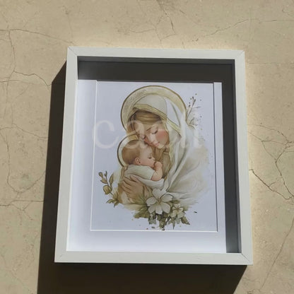 Theotokos Wall Art (White and Gold) | Virgin Mary and Baby Jesus | Marian Devotion | A4 Gilded Wall Art