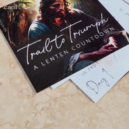 Christian Lent Countdown Cards | Trail to Triumph | Easter Countdown through Lent | Lent Calendar on Premium Cardstock with Stand | Inspirational Daily Scripture and Reflections
