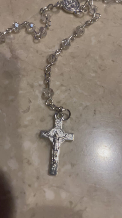 Rome Drop: Clear Mini Rosary Necklace | St Benedict Rosary Mini