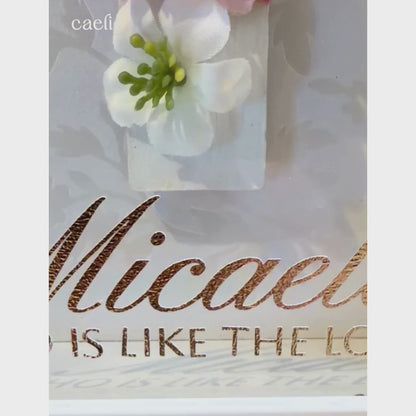 Custom Name Frame | Little Girls Room Decor | Floral Cross with Name and Name Meaning | Custom Name Meaning Baptism Gift for Girls