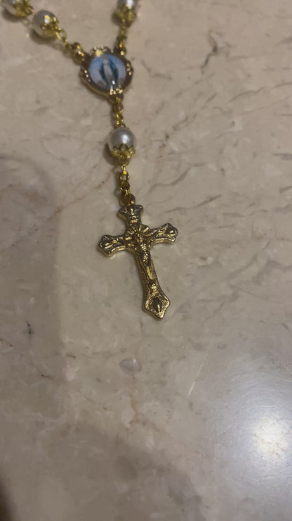 Rome Drop: Pearl and Gold Decade Mini Car Rosary