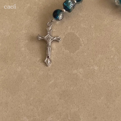 7 Sorrows Rosary | Our Lady of Sorrows Rosary Devotion | Caeli Studios Handcrafted Turquoise Blue-Green Glass Bead Rosary