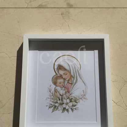 Theotokos Wall Art (Pink) | Virgin Mary and Baby Jesus | Marian Devotion | A4 Gilded Wall Art